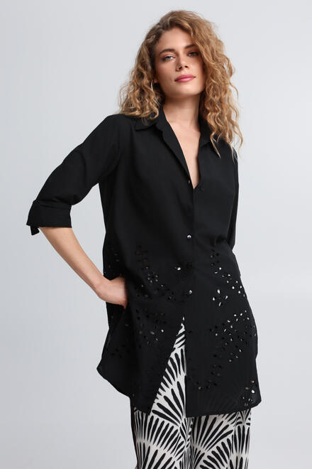 Long Embroidered Cotton Shirt - Black S