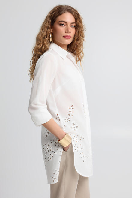 Long Embroidered Cotton Shirt - White S