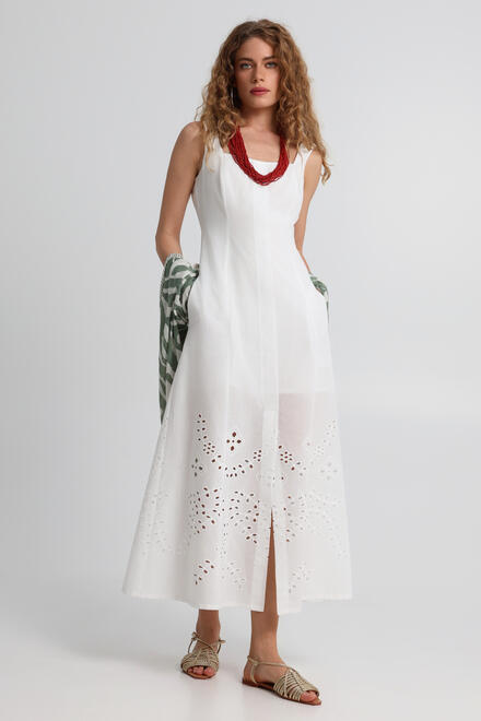 Sleeveless Embroidered Midi Dress with Front Slit - White S