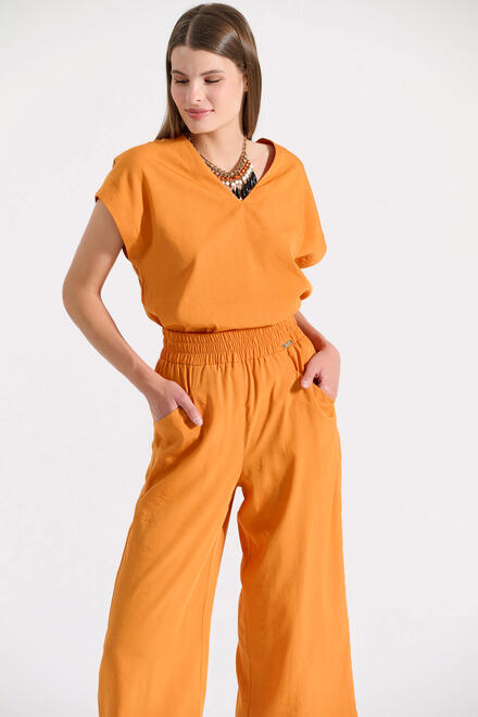 Culotte trousers with elastic waistband and outer pockets - Orange S