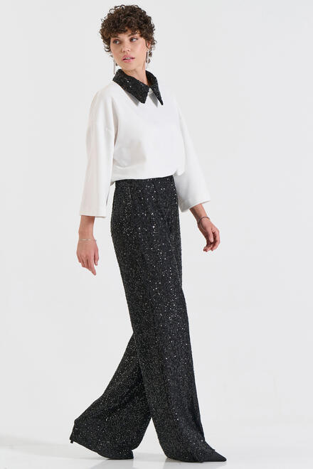 Sequin Wide-Leg Pants - Black S