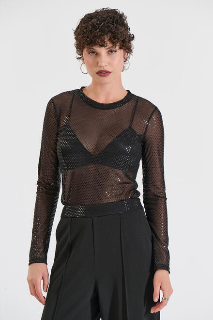 Sheer Mesh Sequin Top - Black L