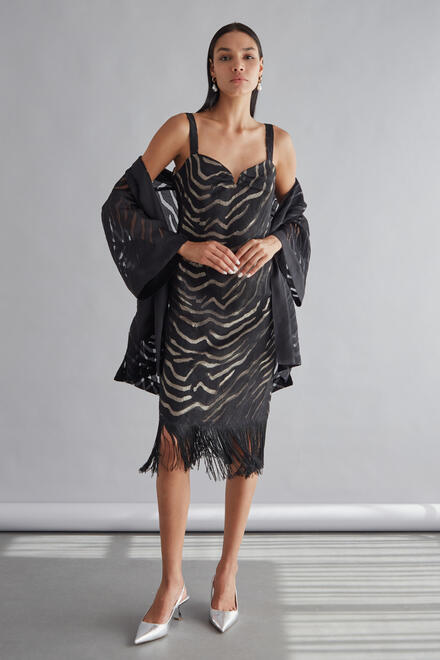 Dress with fringe and sweetheart neckline - Black S