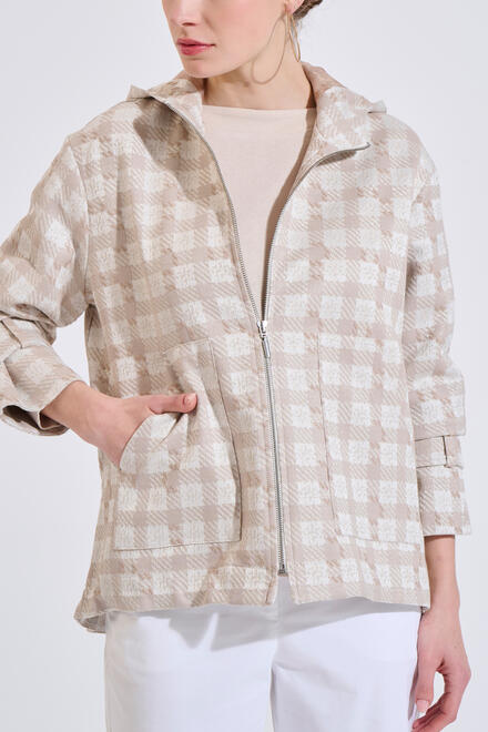 Checked tweed jacket with hood and subtle sheen - Beige M/L