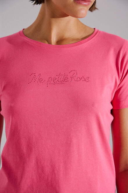 Cotton T-shirt with rhinestones - CORAL M