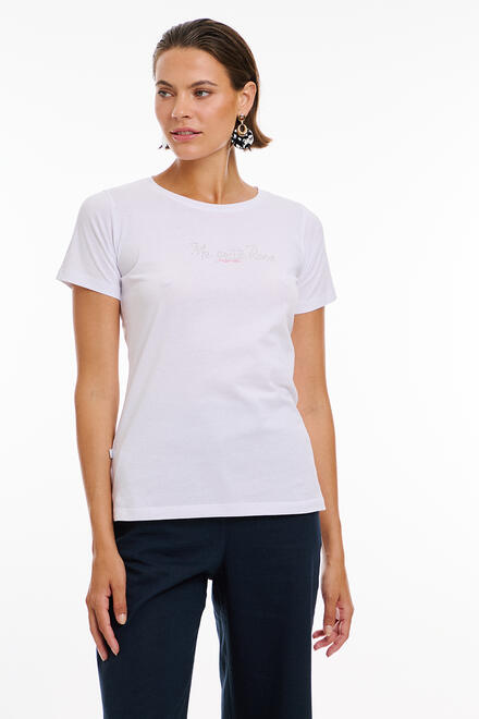 Cotton T-shirt with rhinestones - White M