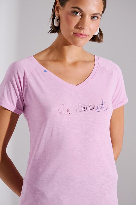 Cotton T-shirt with rhinestones - Pink M