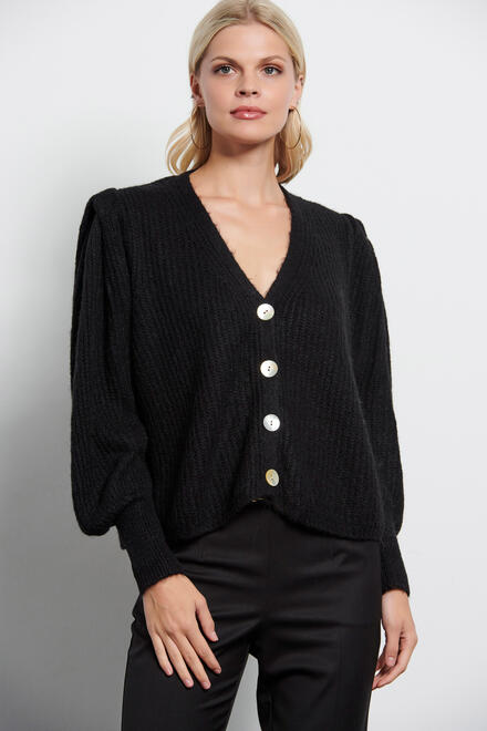 Knitted cardigan with pleats on the shoulders - Black O/S