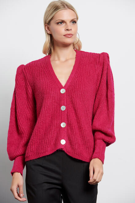 Knitted cardigan with pleats on the shoulders - Fuchsia O/S