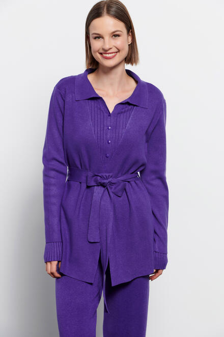 Knitted cardigan with detachable belt - Purple O/S