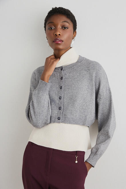 Knitted crop cardigan - Grey O/S