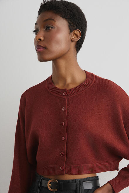 Knitted crop cardigan - Teracotta O/S