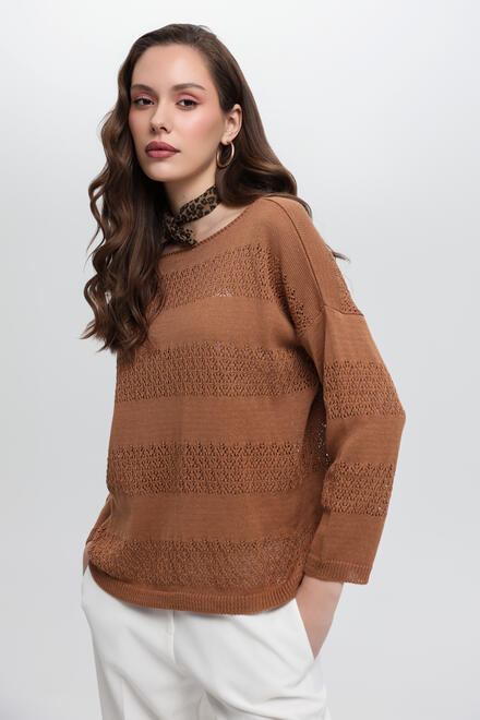 Knitted Blouse with Lace Details - Brown O/S
