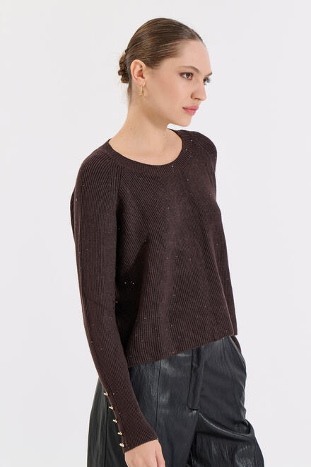 Knitted Blouse with Subtle Shine - Brown O/S