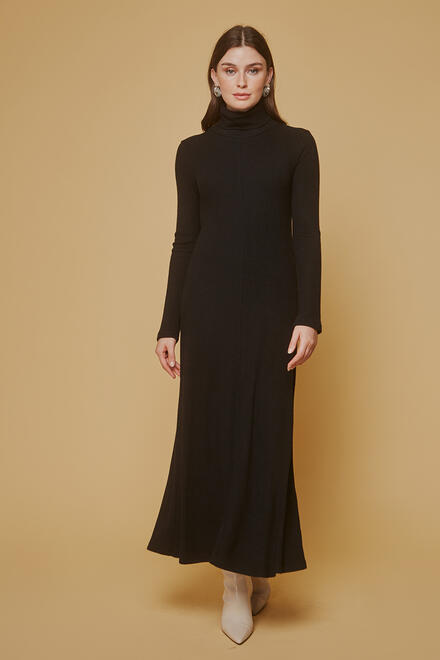 Knitted ripped turtleneck dress - Black L