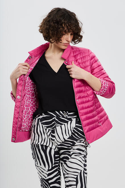 Quilted jacket with animal print details - Fuchsia M