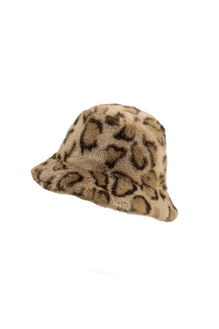 Bucket Hat in Faux Fur Leopard Print - Beige O/S