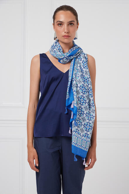 Printed scarf - Blue O/S