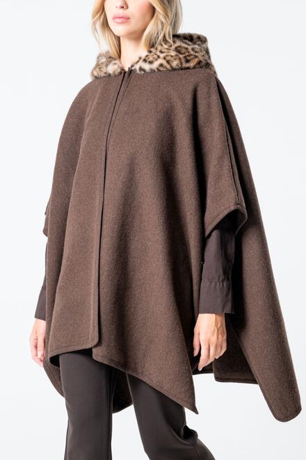 Women’s Cape with Hood and Faux Fur - Brown O/S