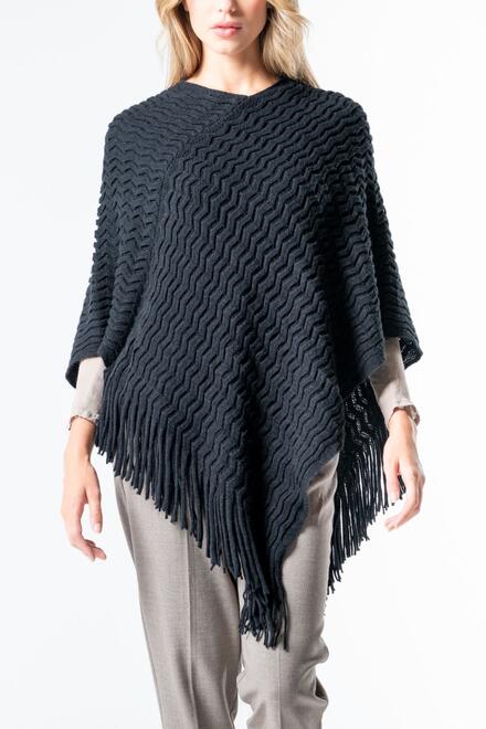 Knitted cape with fringes - ΜΑΥΡΟ O/S
