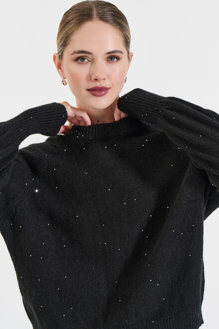 Knitted Blouse with Sparkling Details - Black O/S