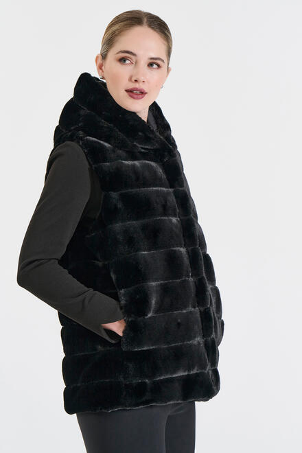 Reversible Faux Fur Hooded Vest - Black S