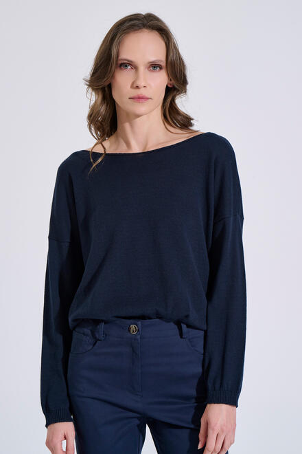 Knitted Top with Round Neckline - Blue S/M