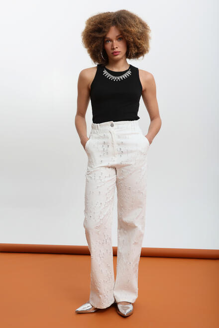 High-Waisted 100% Cotton Trousers - White S