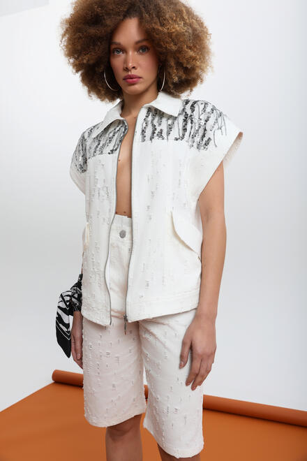 Short-Sleeve Jacket with Embroidered Details ΕΖΖΕΑ - White S