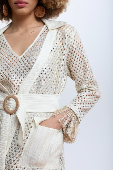 Jacket with Perforated Details and Belt ΕΖΖΕΑ - Off White S
