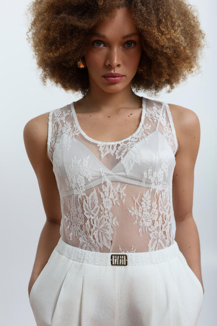 Sheer Lace Top ΕΖΖΕΑ - White S