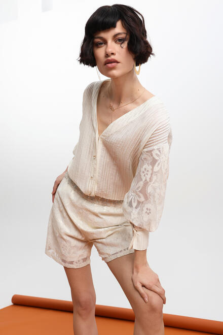 Cotton-Blend Shirt with Lace Overlay ΕΖΖΕΑ - Off White S/M