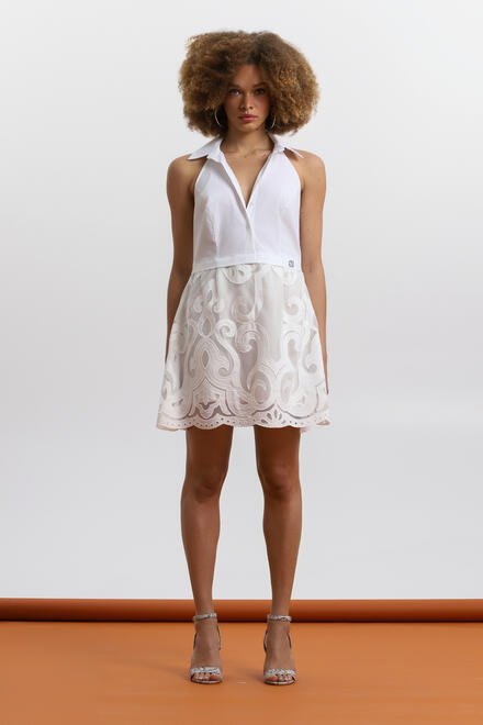 Mini Dress with Collar and Embroidered Lace Skirt εζζεα - White S