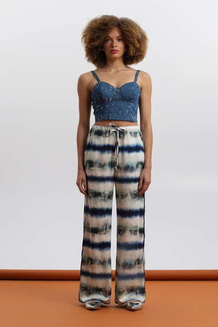 Structured Bustier Top with Embroidered Details ΕΖΖΕΑ - Blue S