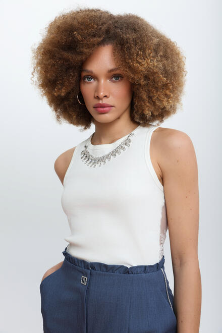 Sleeveless Top with Removable Necklace and Lace Back ΕΖΖΕΑ - White S
