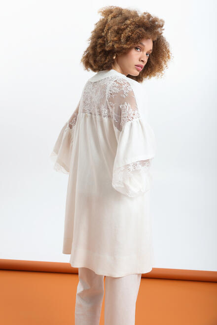 Lace-Trimmed Kimono Jacket ΕΖΖΕΑ - White O/S