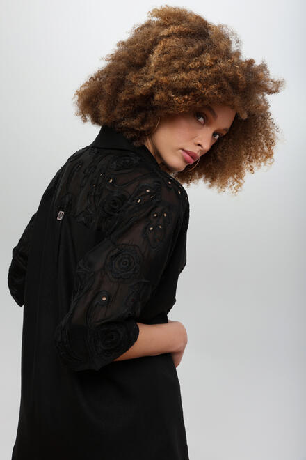 Embroidered Sheer-Panel Shirt with Textural Contrast ΕΖΖΕΑ - Black S