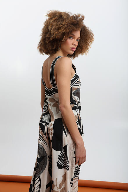 Graphic Print Jumpsuit with Contrasting Trim ΕΖΖΕΑ - Beige S