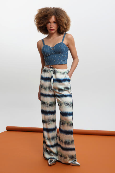 Printed Wide-Leg Trousers with Drawstring Waist ΕΖΖΕΑ - Blue S