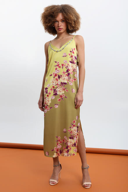 Satin midi dress with straps and detachable necklace ΕΖΖΕΑ - LIME S