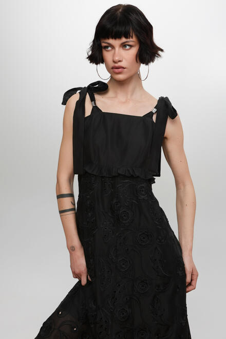 Maxi dress with broderie anglaise and tie straps ΕΖΖΕΑ - Black S