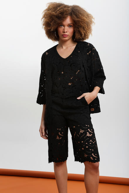Lace kimono with 3D embroidery ΕΖΖΕΑ - Black S/M