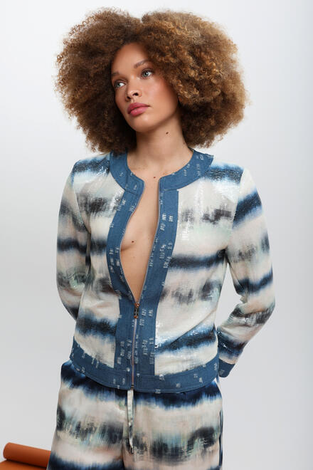 Printed Jacket with Subtle Shine and Denim Contrast ΕΖΖΕΑ - Blue S