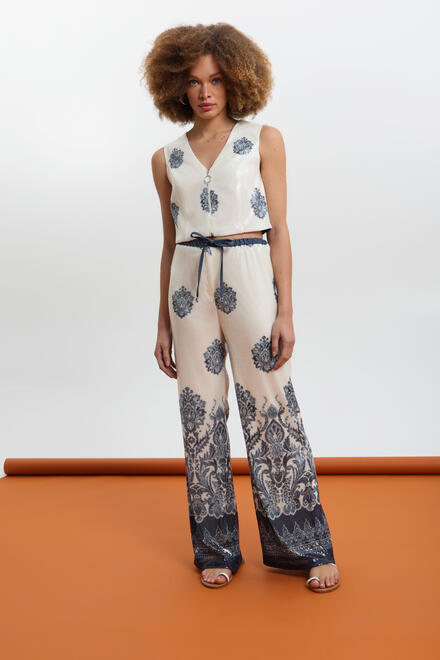 Embroidered wide-leg trousers with fluid texture ΕΖΖΕΑ - Blue S