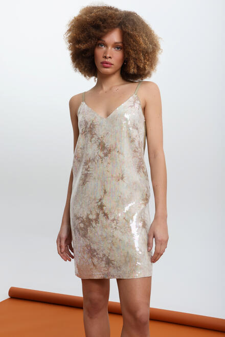 Sequin Slip Dress with Straps ΕΖΖΕΑ - Beige S