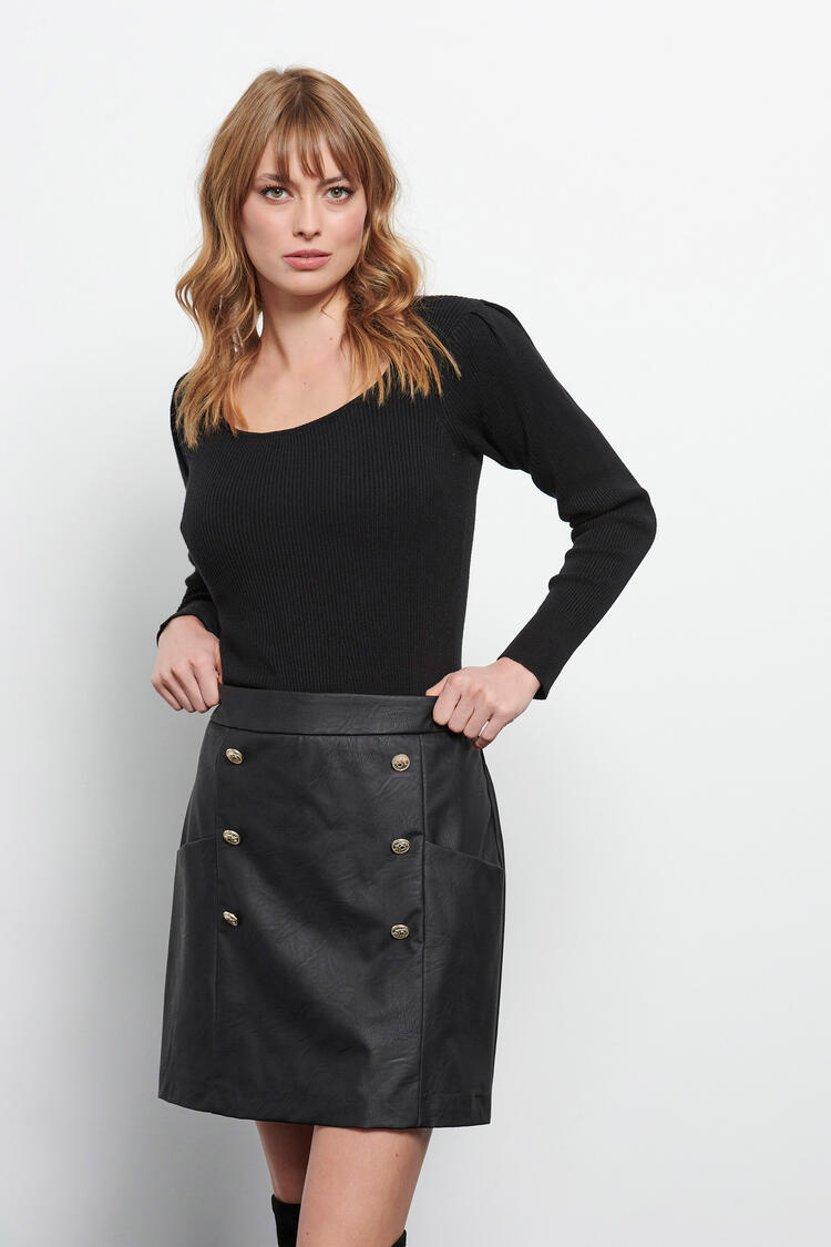 Leather look mini skirt - Black S