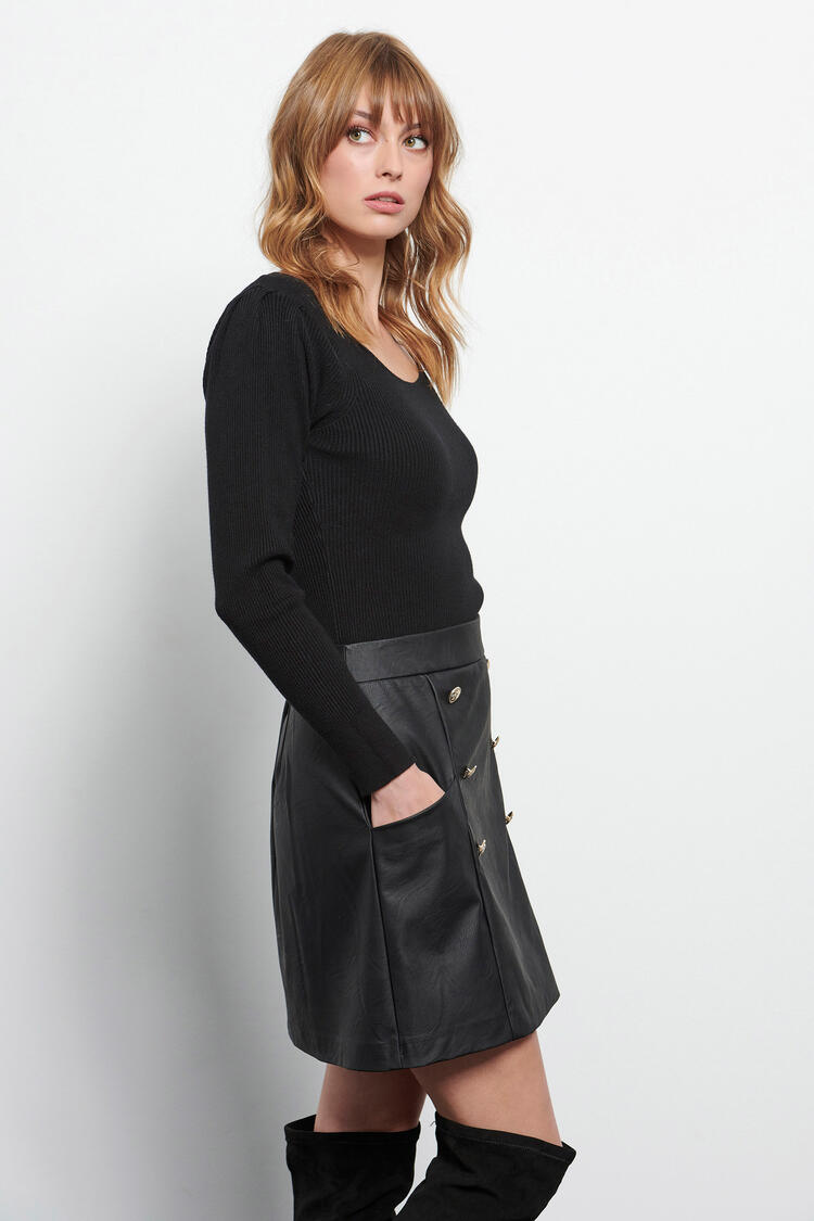 Leather look mini skirt - Black S
