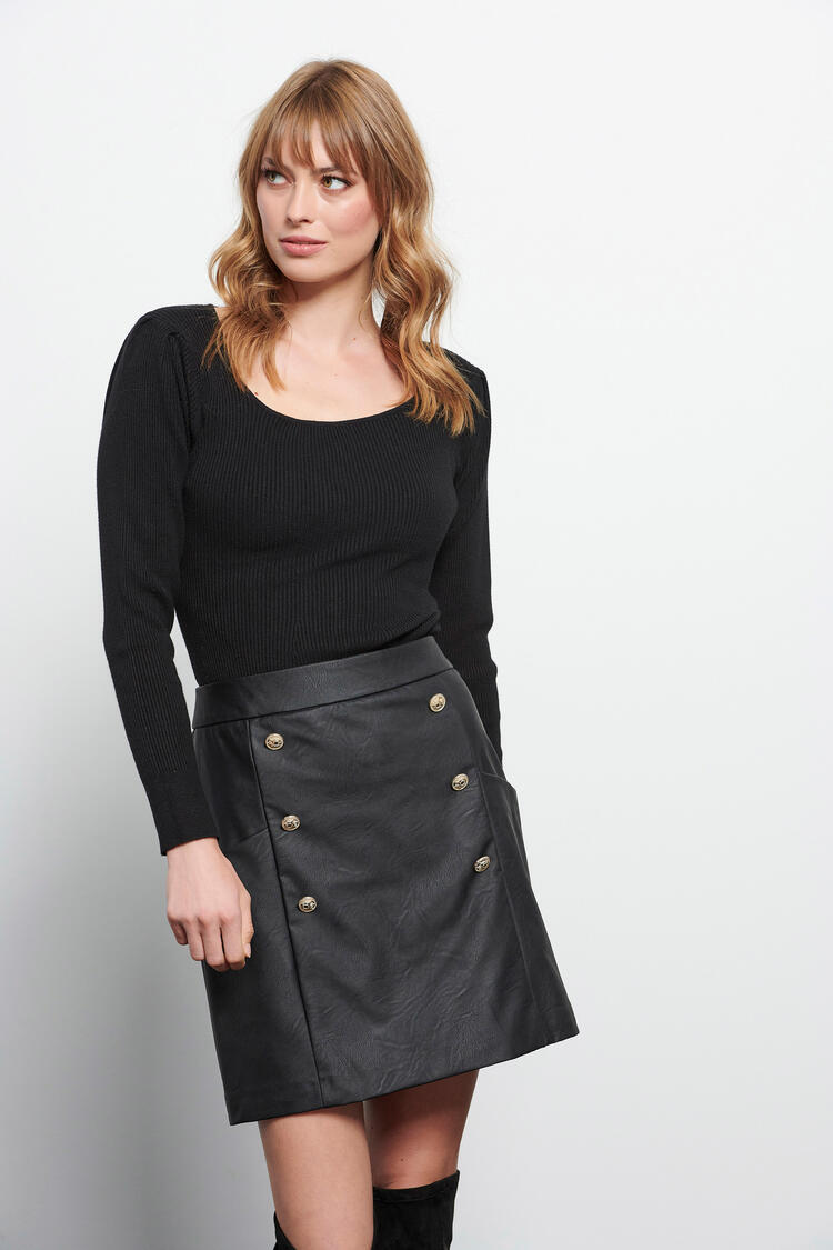 Leather look mini skirt - Black S