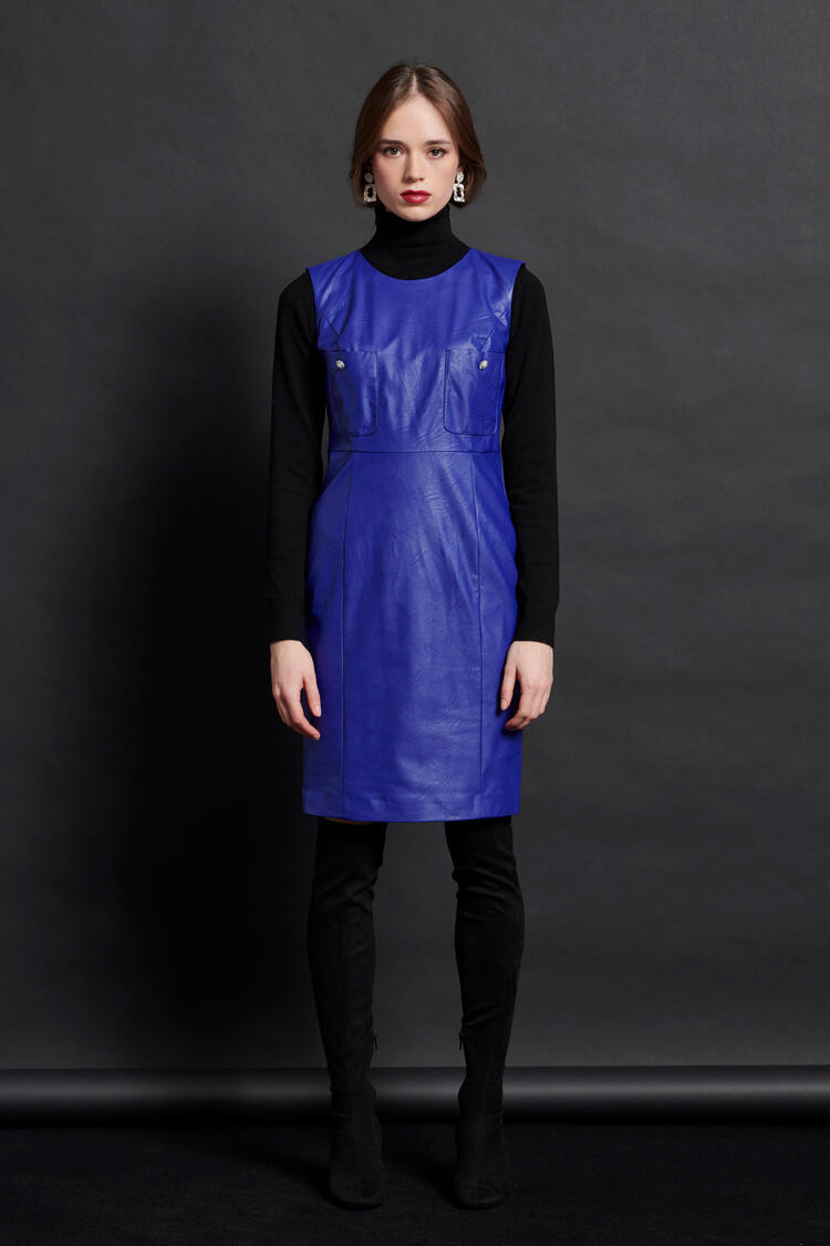 Dress with eco leather effect - Electric Blue S