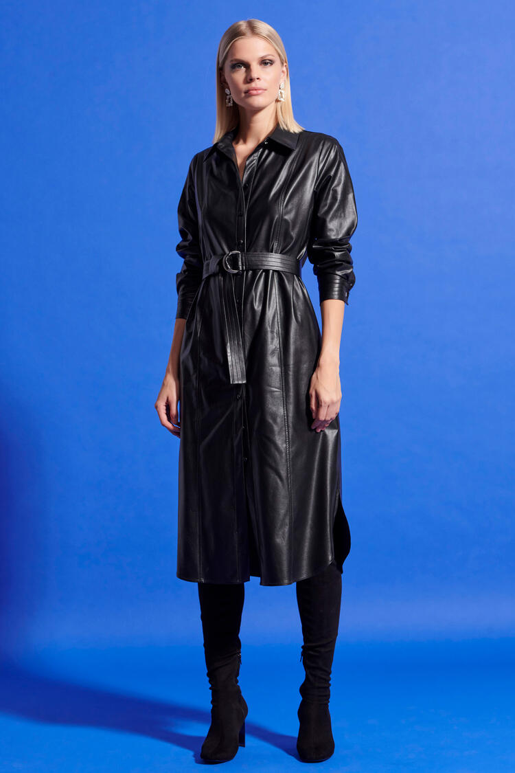 Belted leather effect dress - Black S